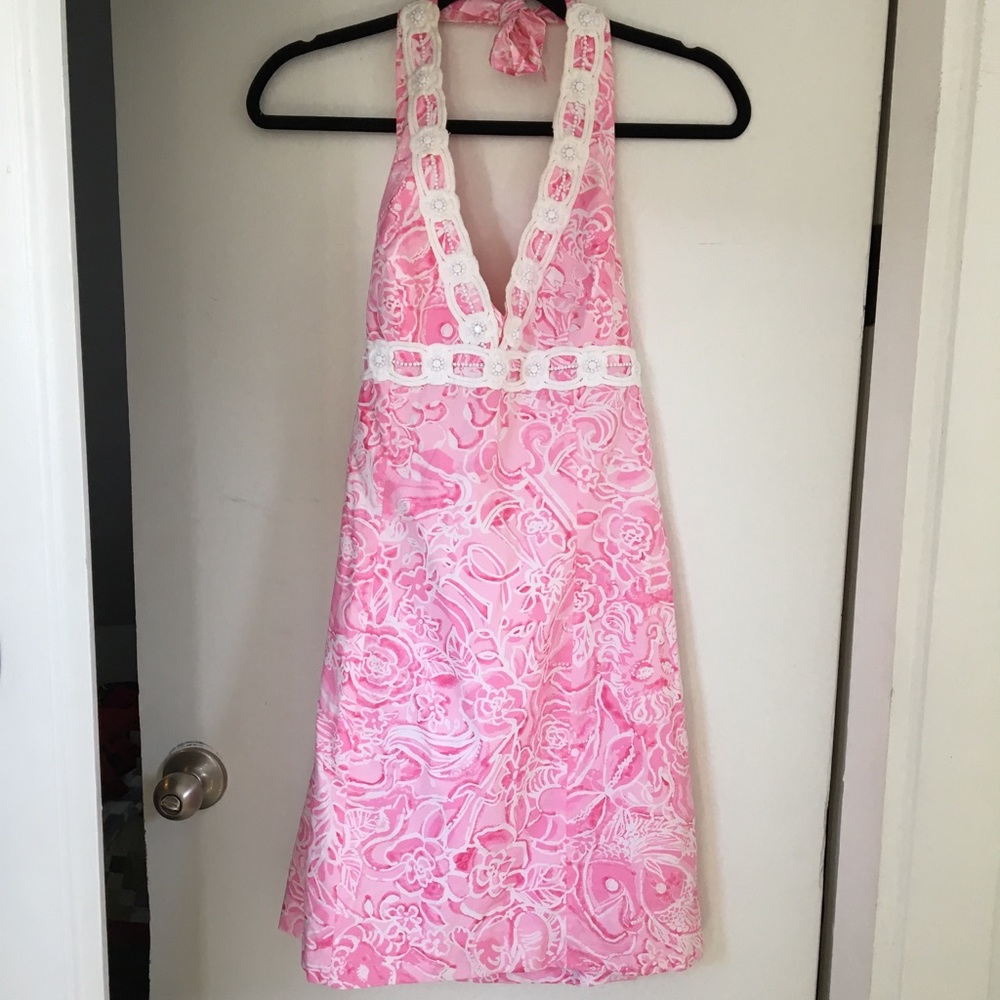 Lilly Pulitzer pink scalloped halter dress